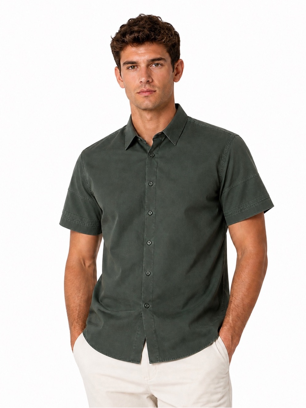 John Bartlett - Simons Men's 100% Cotton Shirt - Forest Green
